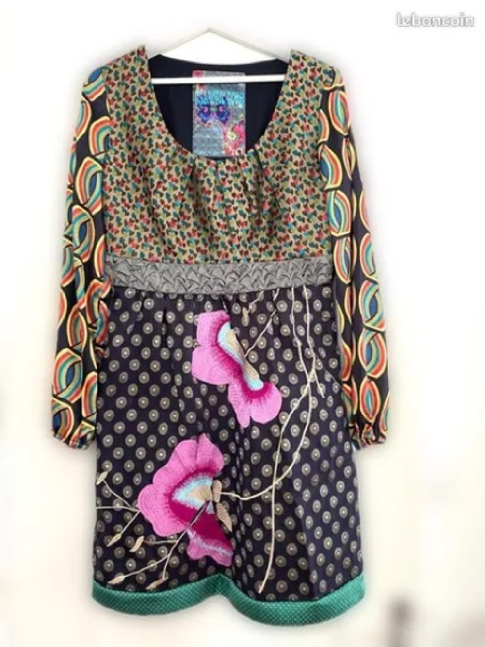 Desigual Multicolor Floral embroidered Patchwork Dress Size 46
